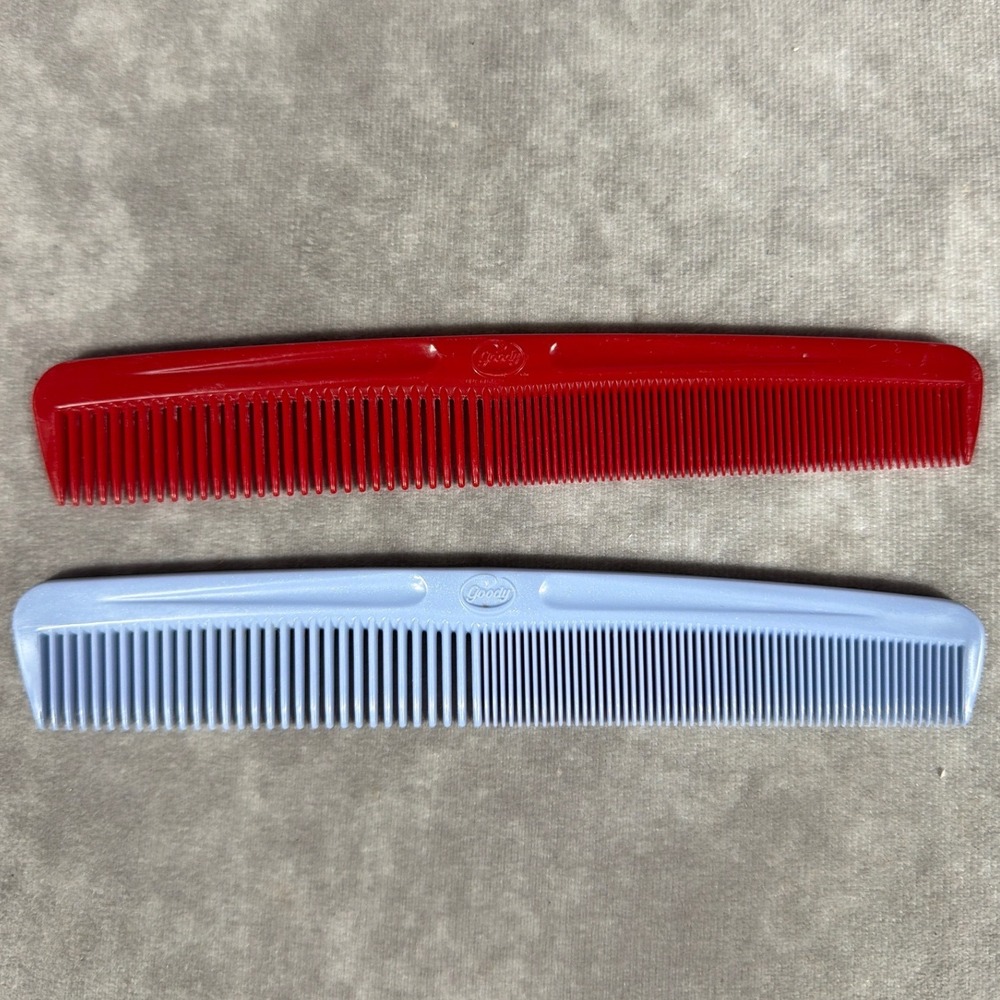 Vtg Goody Hair Combs Set of 2 Red & Shimmer Blue 7.5" Dressing Combs 80s 90s USA